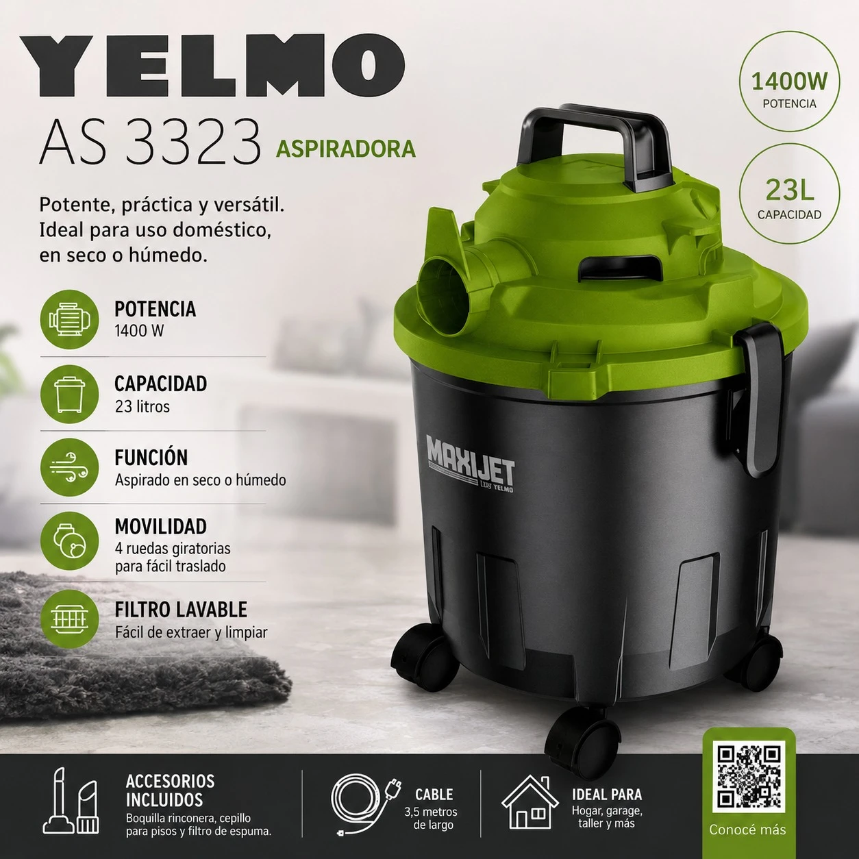 ASPIRADORA YELMO MAXIJET AS3323-23 LITROS