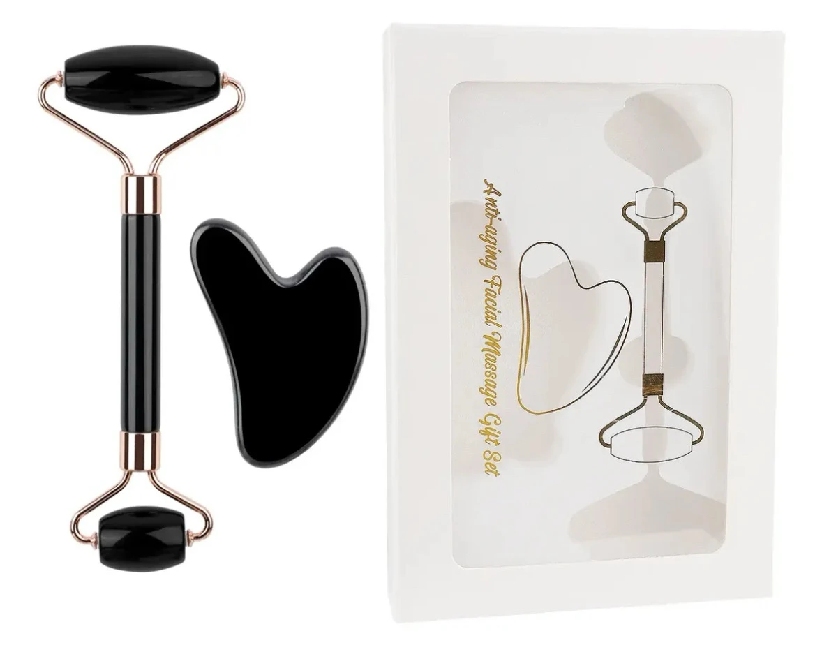 Set Facial de Obsidiana Negra | Rodillo + Gua Sha de Corazón 🖤✨ 8
