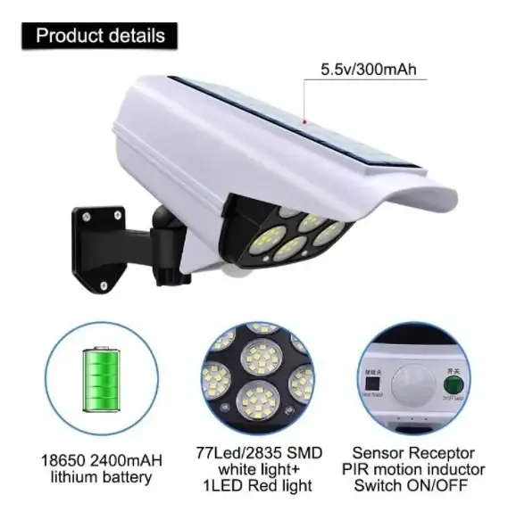 Camara Simulada De Seguridad Luz LED Exterior  3