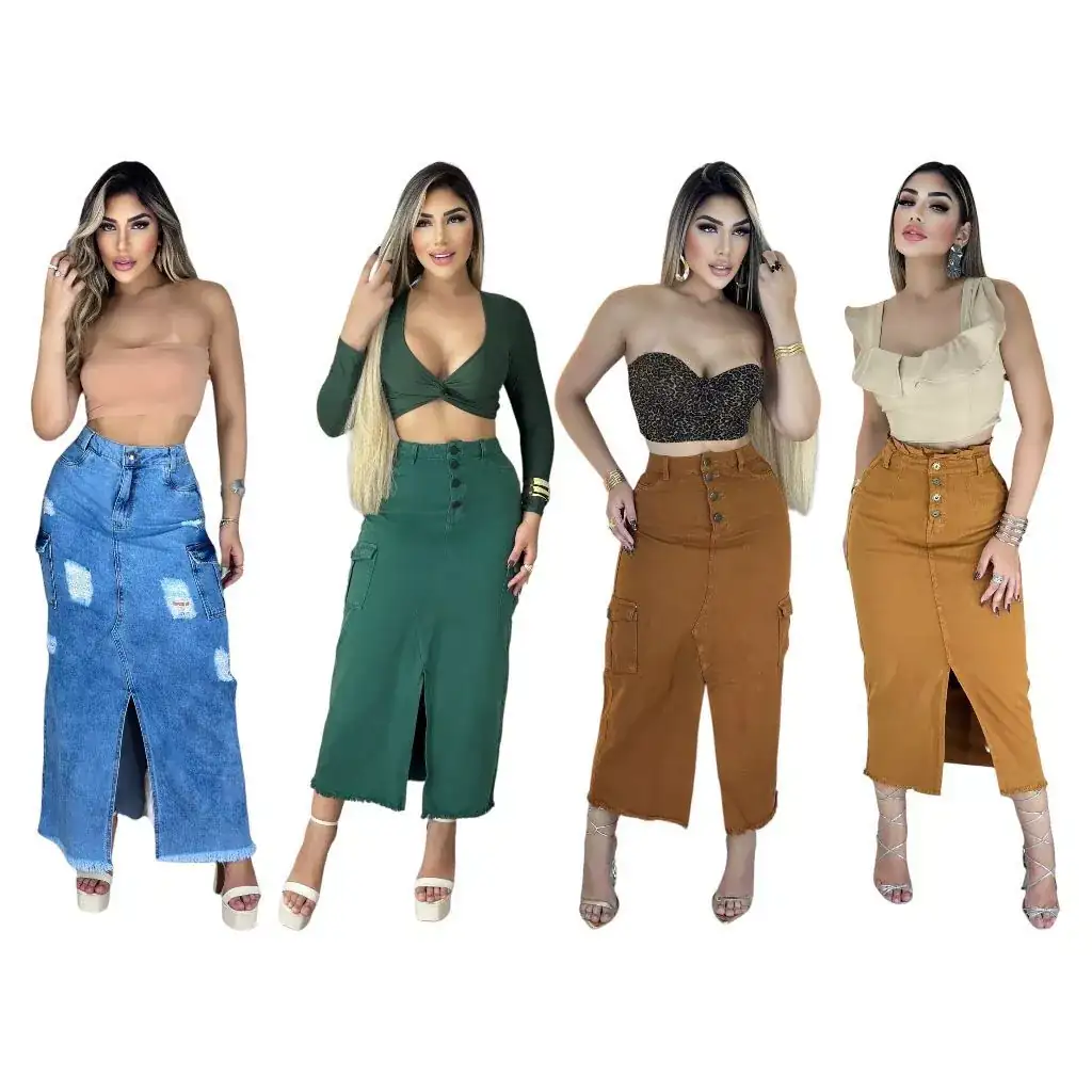 Saia Lomga Jeans cargo
