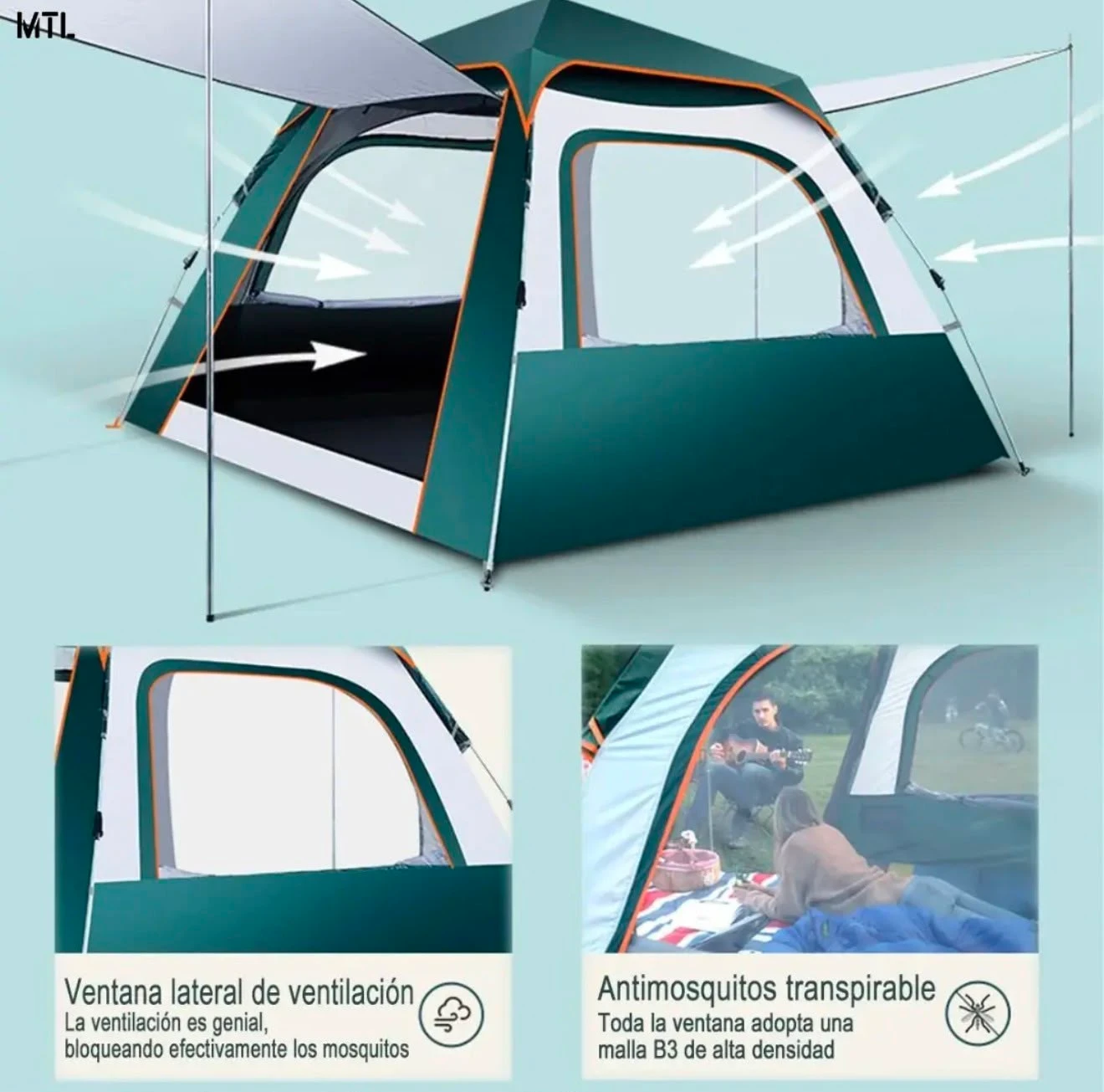 Carpa familiar mtl verde 6 personas 2