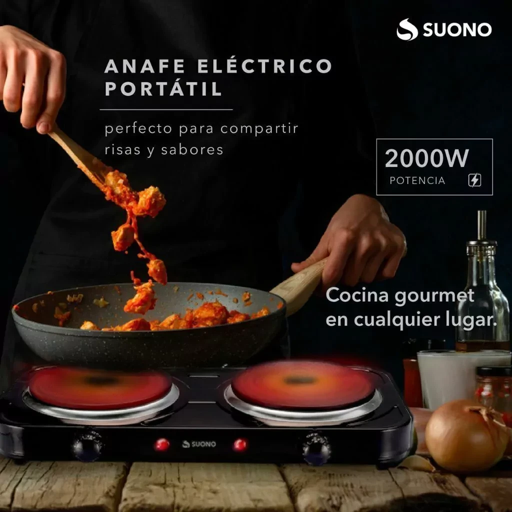 Anafe Eléctrico 2 Hornallas Suono 2000w Cuerpo Metálico Color Negro