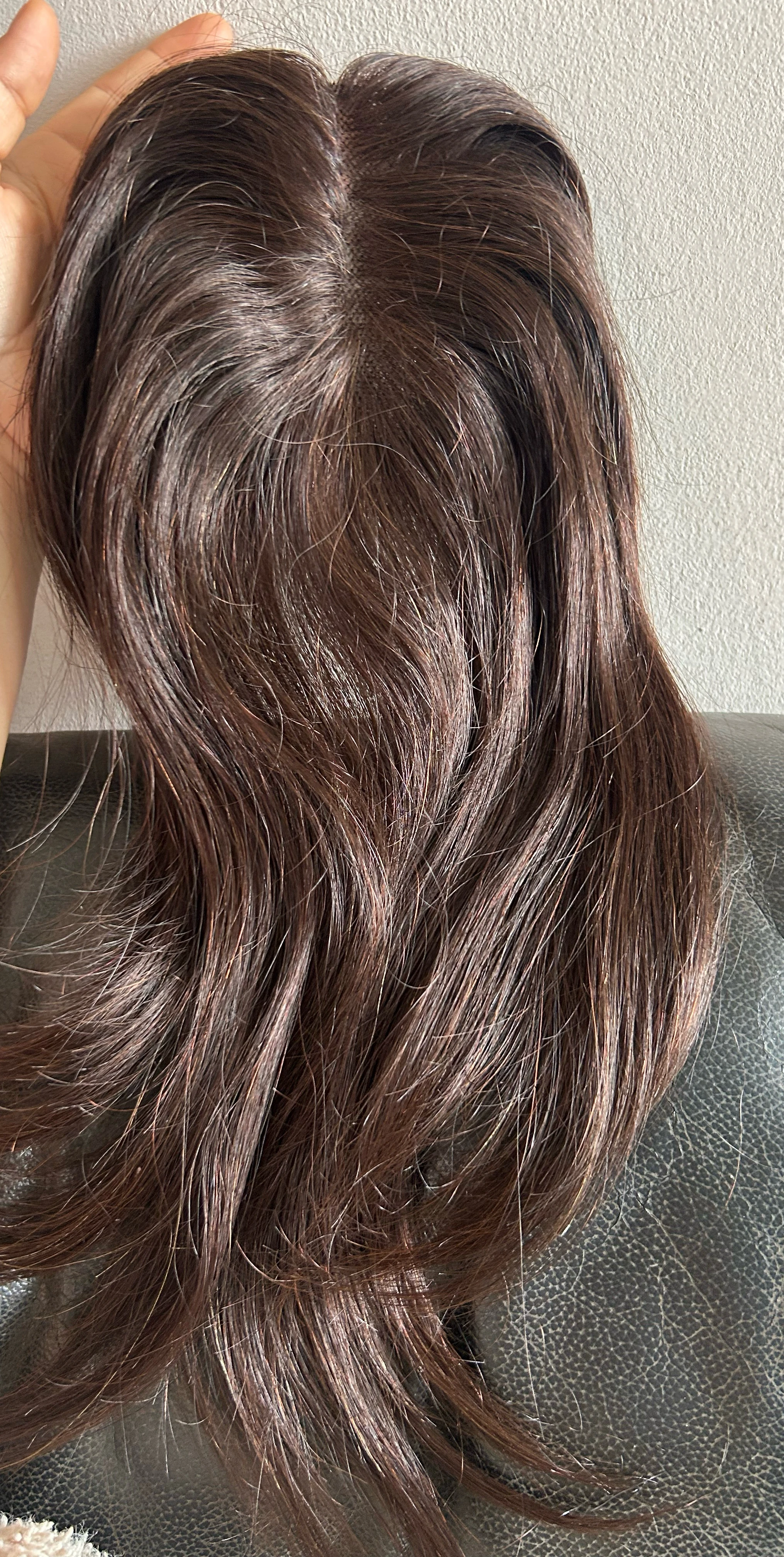 Toppers de cabello humano para mujer, adorno real con cabello delgado, densidad del 120 %, base suiza redonda, 1.41 onzas, castaño medio (14 pulgadas, 4#) 3