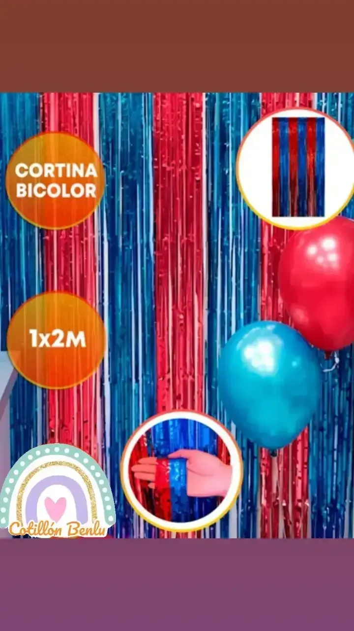 Cortina metalizada bicolor 1x2 metros (6 franjas) 