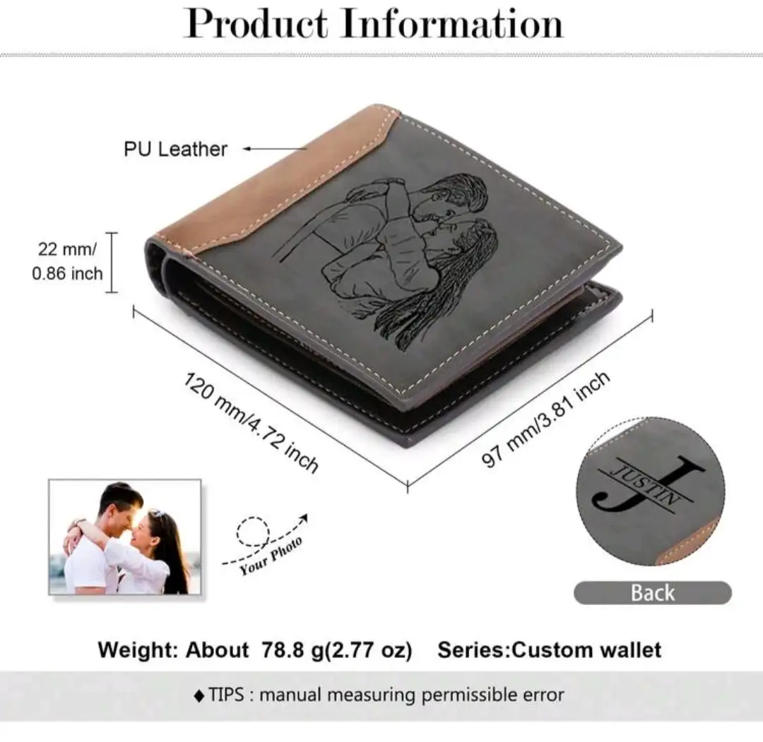 1 pieza Caja de regalo personalizada para días festivos, con fotos y texto personalizados, caja de regalo tipo billetera para papá, regalo de hija e hijo a papá, adecuado para cumpleaños, Día del Padre, Navidad, Acción de Gracias, que incluye billetera, llavero, bolígrafo y caja de embalaje, caja de regalo para días festivos/regalo de cumpleaños para hombres/padres, útiles escolares, para regalos de maestros, para la universidad, para colegas, para dormitorios, para maestros, para niños y niñas, para adolescentes, estudiantes de último año de secundaria, estudiantes universitarios, billeteras y tarjeteros personalizados, fácil comodidad 3