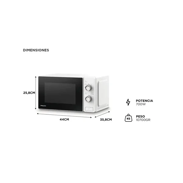 Microondas Philco  20 Litros 700W Rotativo Blanco 3
