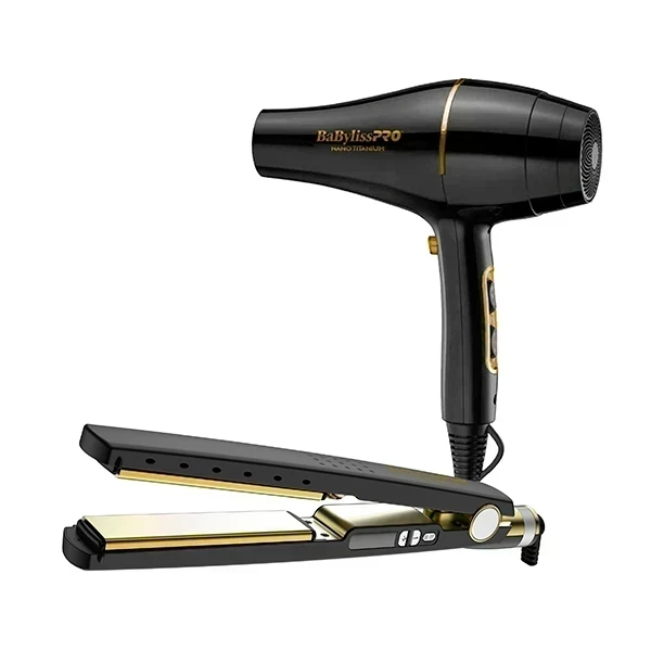 Combo BABYLISS PRO NΑΝΟ Titanium black PLANCHITA +SECADOR 2