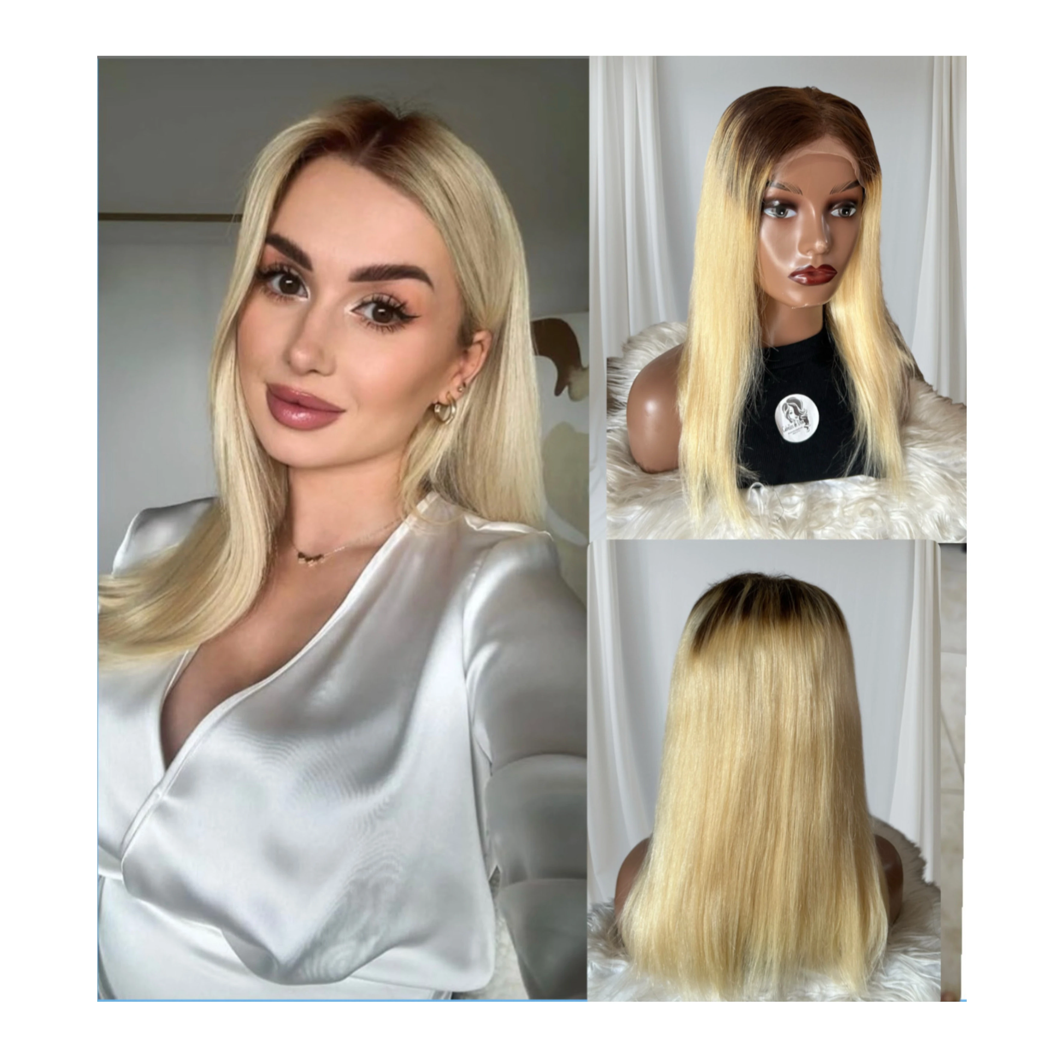 Peluca de cabello humano 1b/613, 16 pulgadas, frontal lace 5x5, 180% densidad 