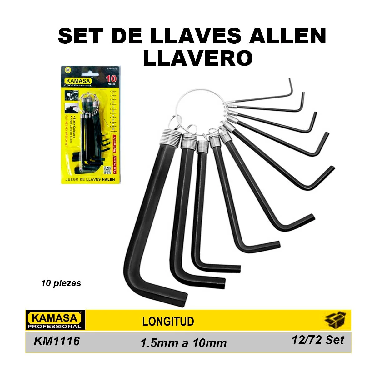 SET LLAVES ALLEN LLAVERO KM CORTO 10 PZ