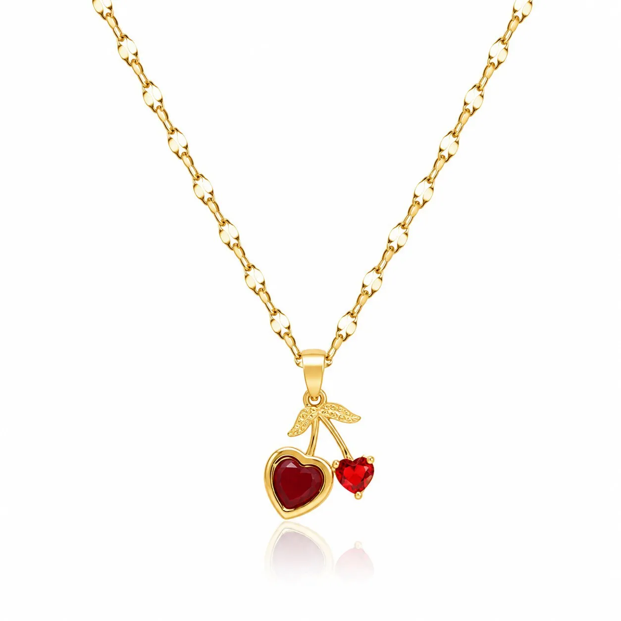 Cadena Y Dije En Acero Con Piedra Circon De Cereza Corazon Pequeña Roja
