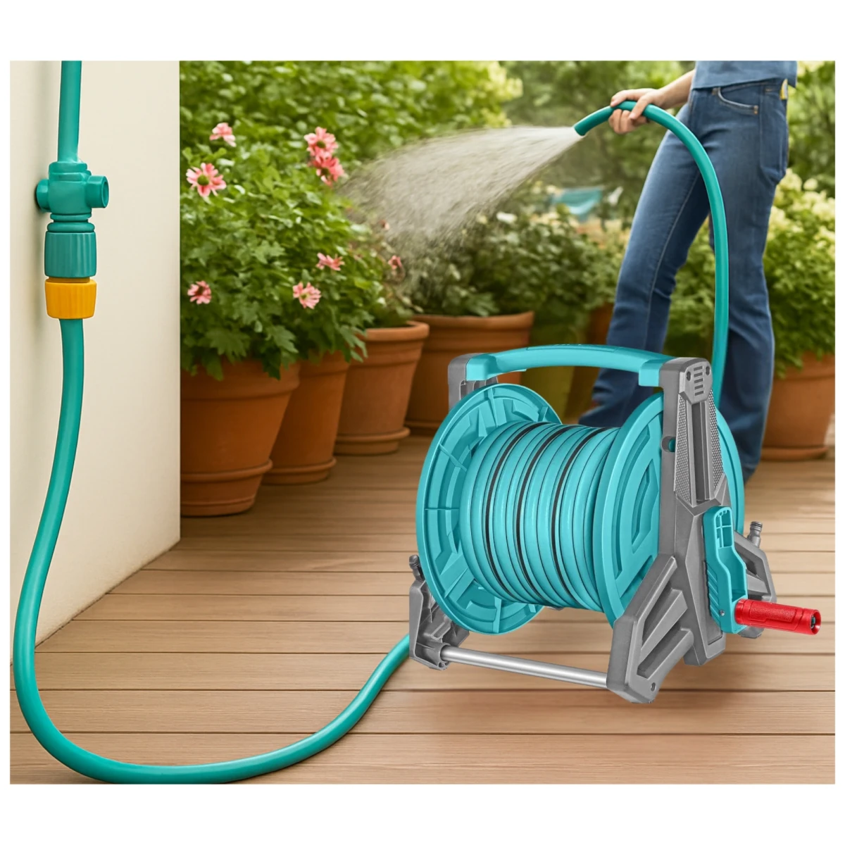 Carrete con manguera 20m incluye conectores total 5