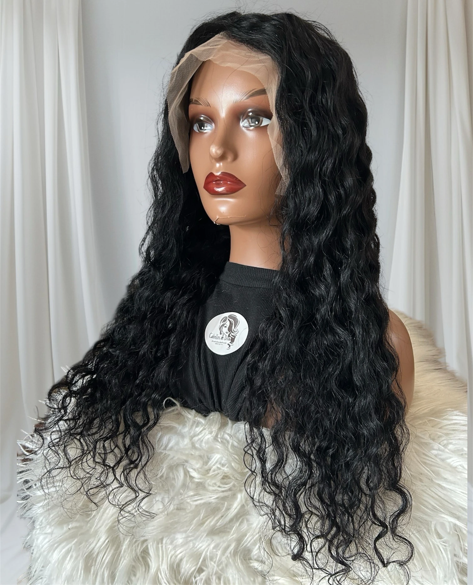 Peluca Rizada #1 de 28pulgadas, frontal lace 13x4, densidad media  3