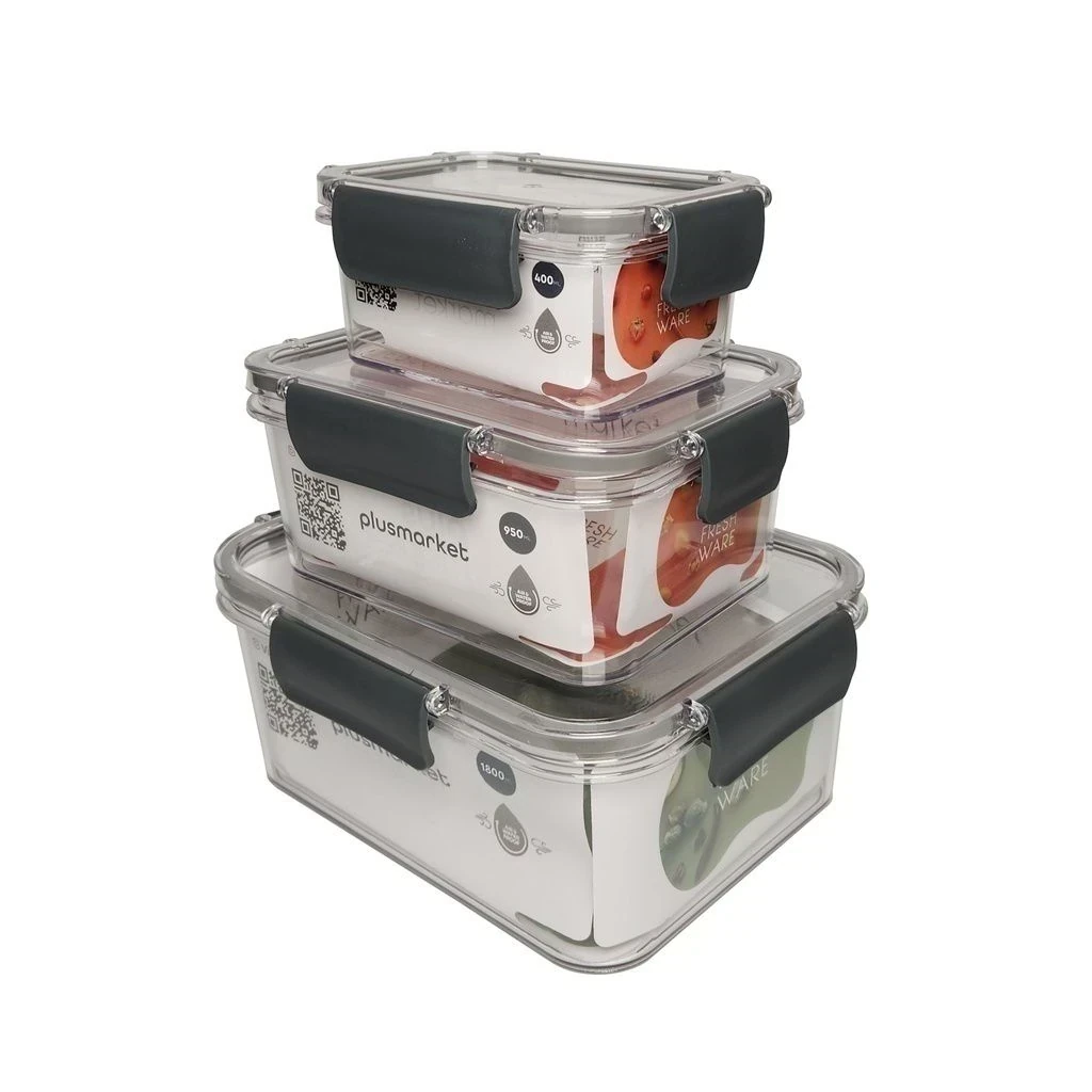SET X3 CONTENEDORES RECTANGULARES ACRILICO