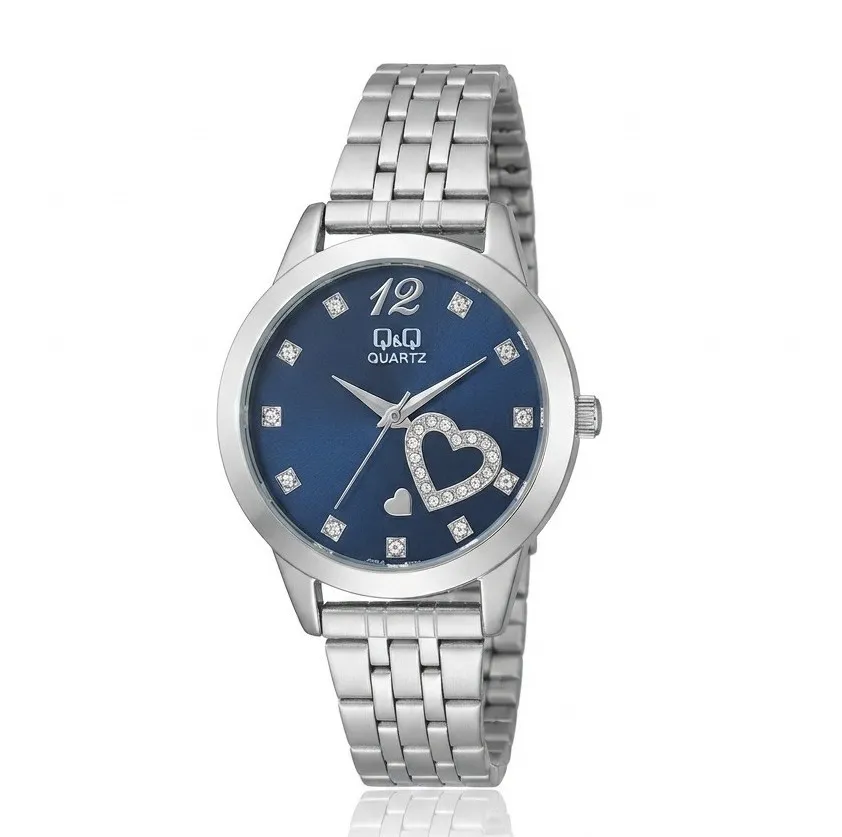 Reloj Q&Q Original Acero Redondo Plateado Fondo Azul