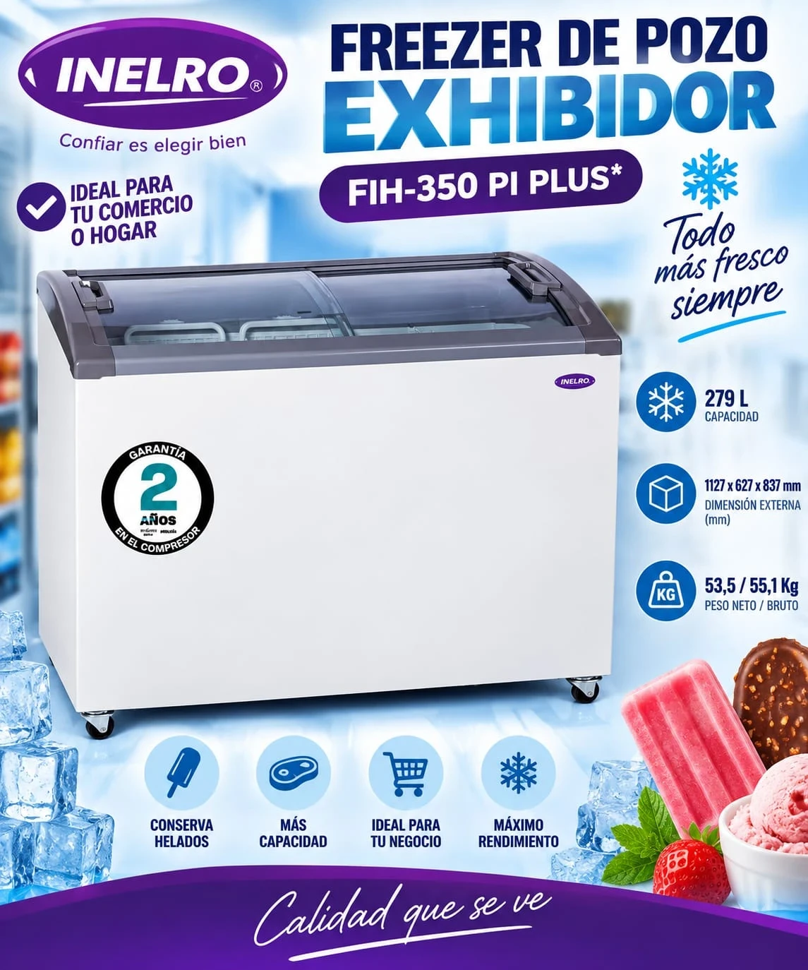 Freezer de Pozo inelro Exhibidor FIH-350 PI PLUS