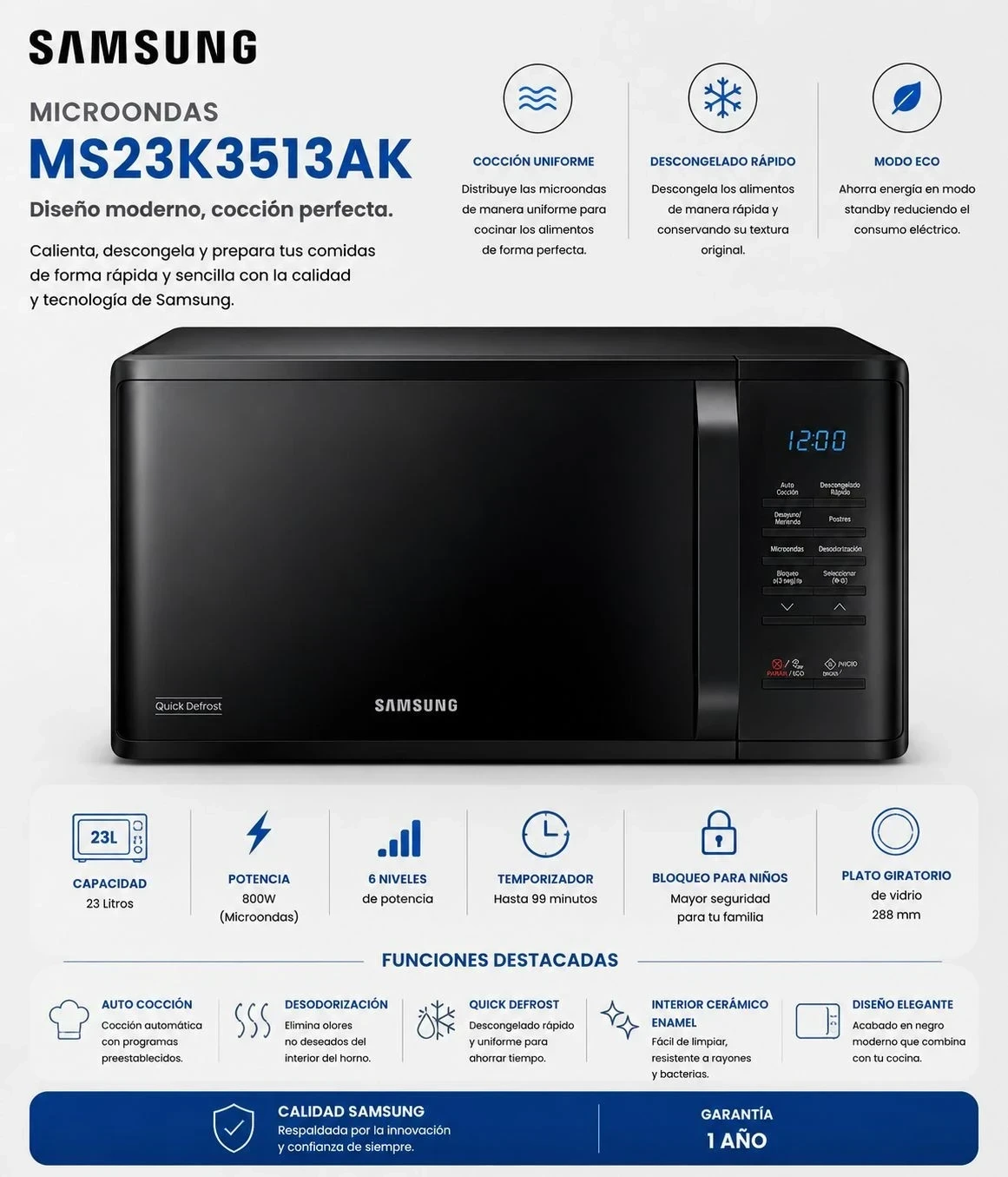 Microondas Samsung  negro 23L 220V