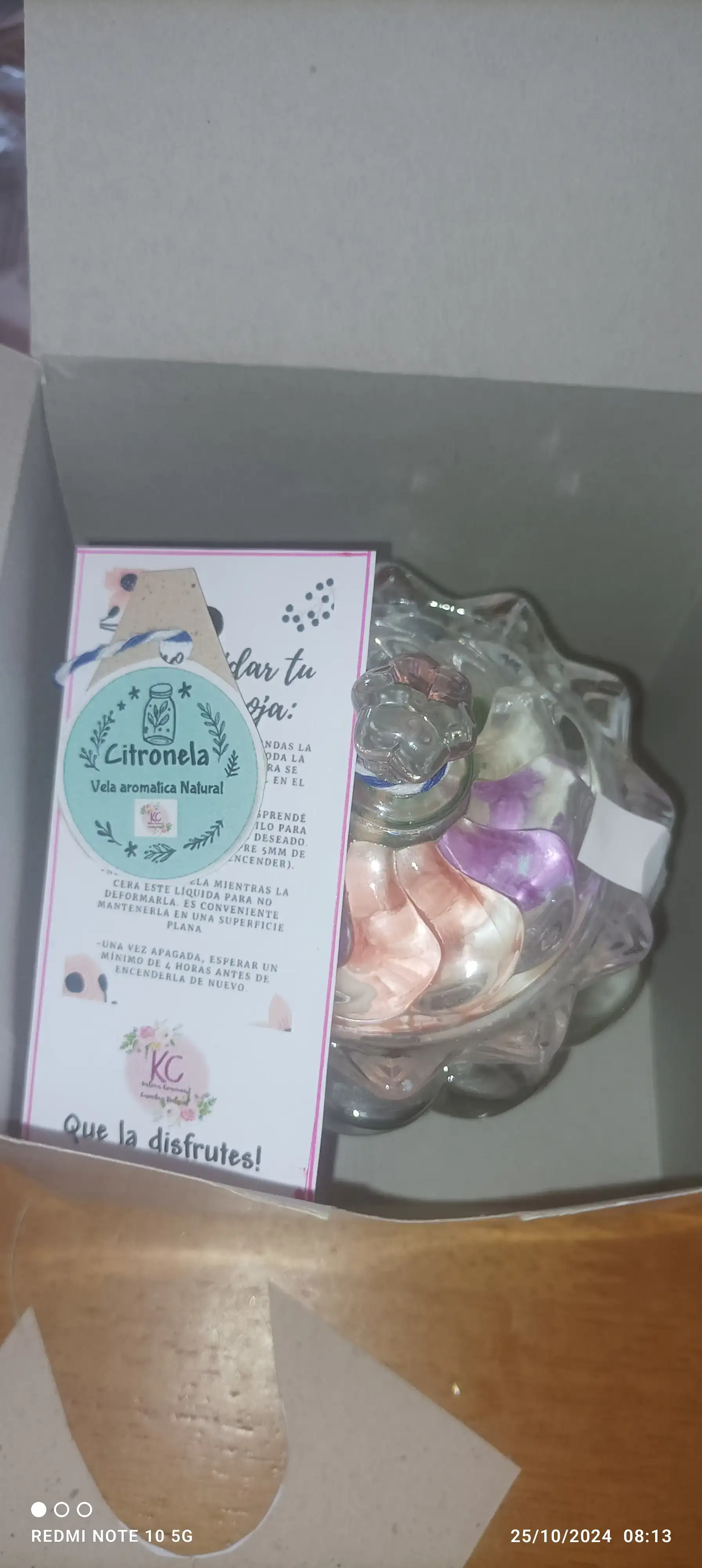 Vela de soja en caramelera de vidrio,decorada. 4