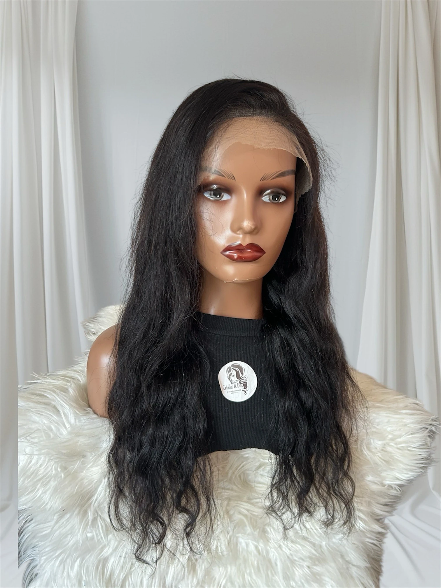 Peluca cabello humano, color natural de 26 pulgadas, frontal lace 13x4, 180% densidad  2