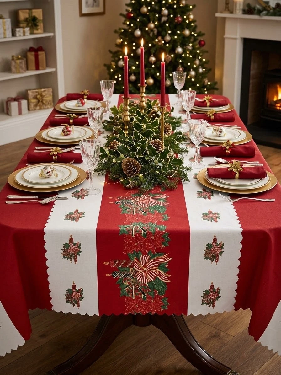 Mantel navideño de tela (140 cm x 180 cm) 3