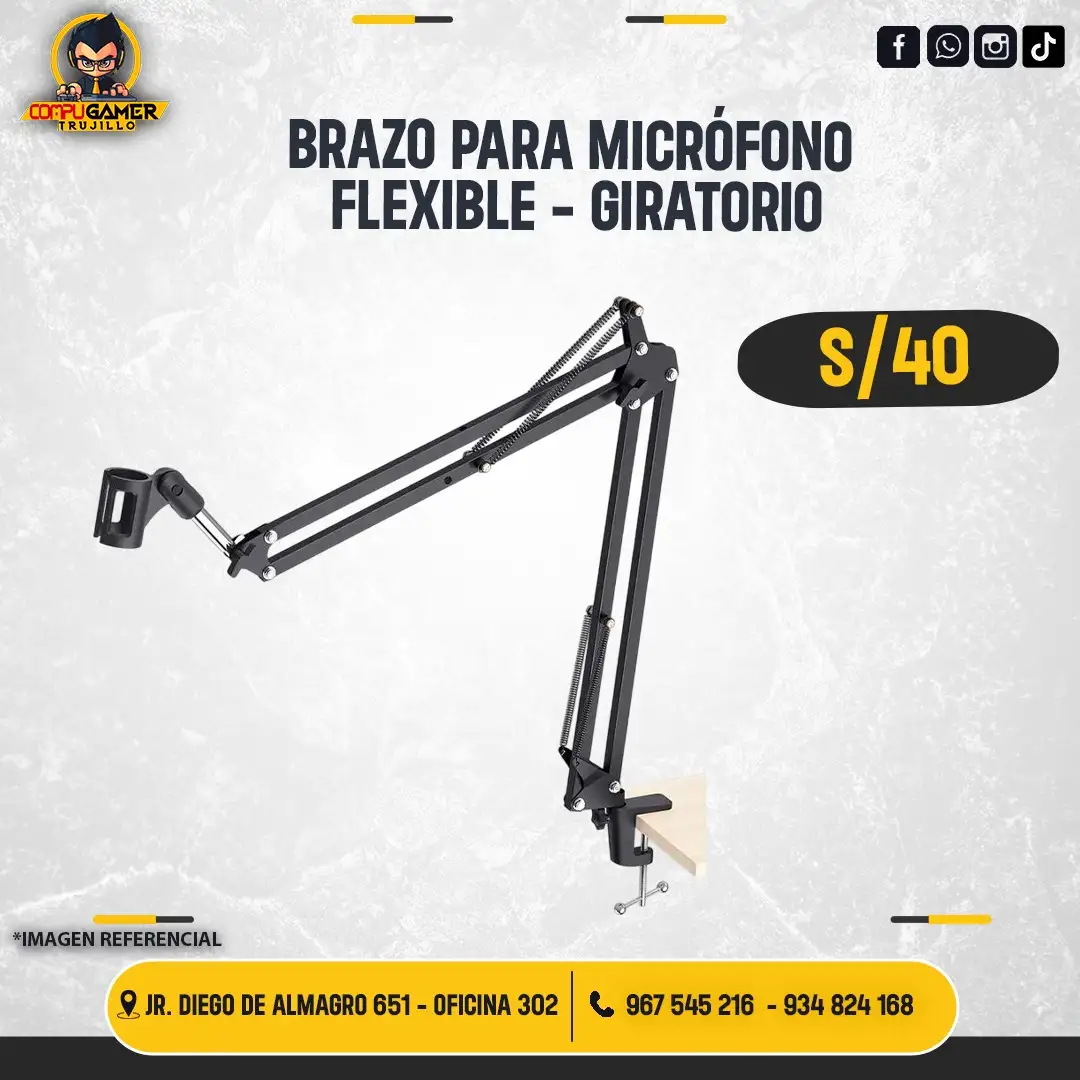 BRAZO PARA MICRÓFONO, FLEXIBLE, GIRATORIO, PEGABLE