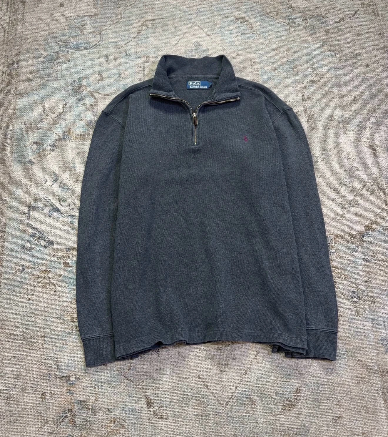Suéter quarter-zip Polo by Ralph Lauren efecto deslavado / gris oscuro.  3
