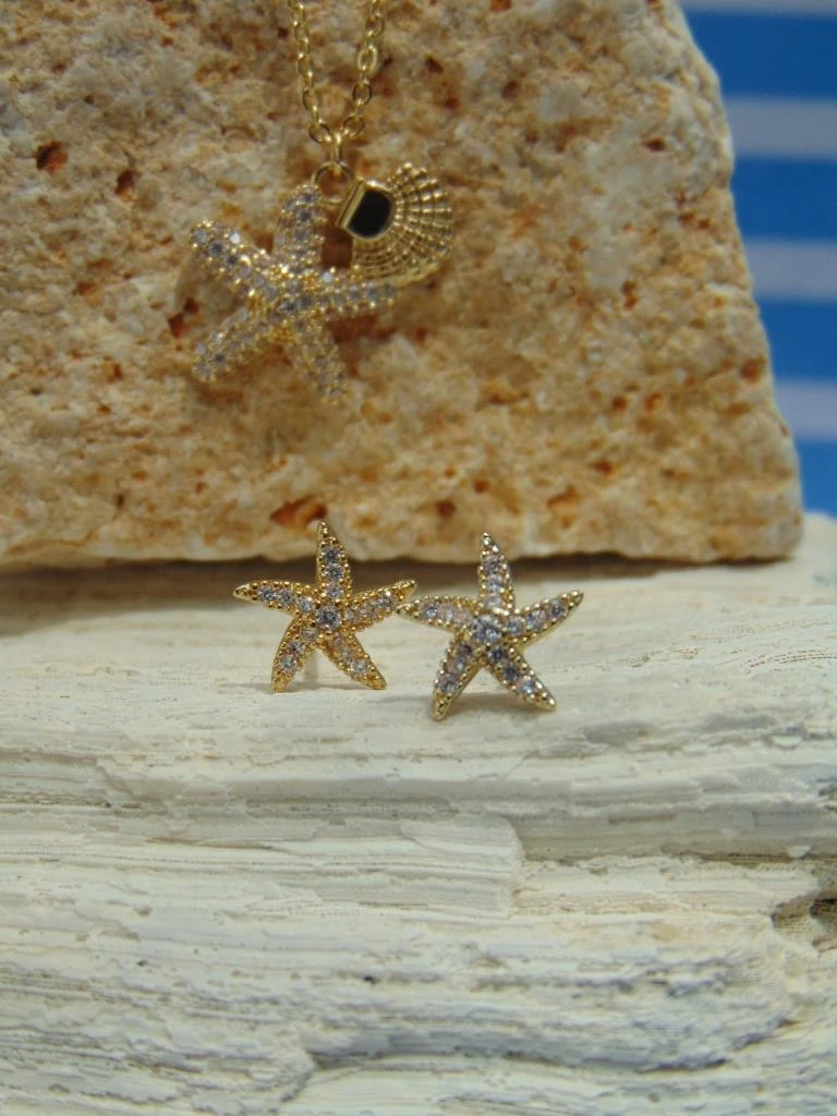 JUEGO RODIO DOR ESTRELLA DE MAR MICROCIRCONES CONCHA 2