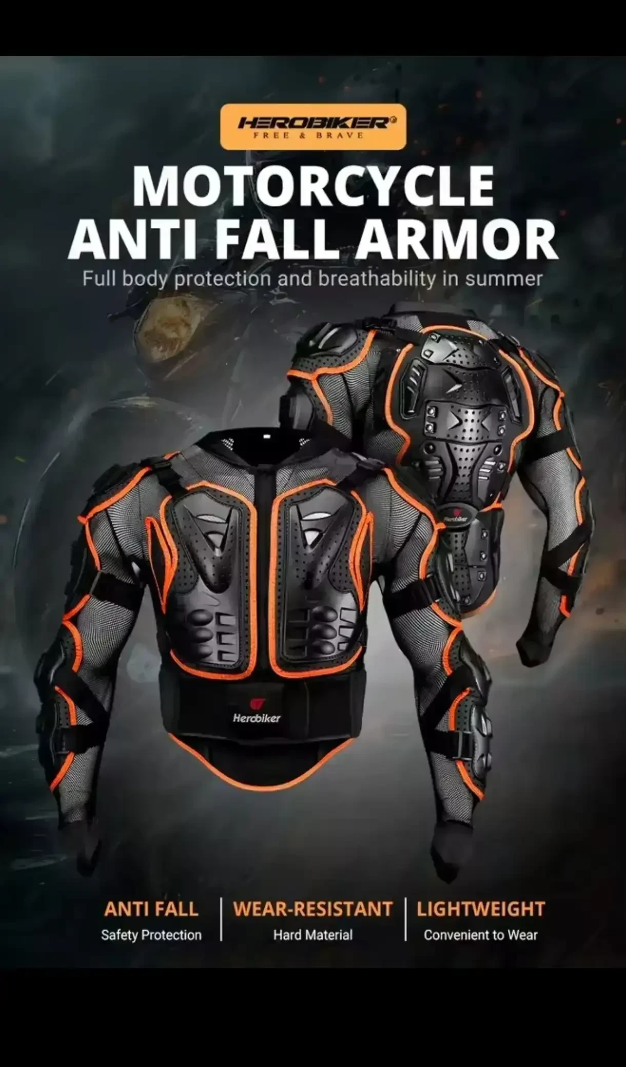 Chaqueta de Armadura Táctica Protectora para Moto - HEROBIKER (Negro/Gris)