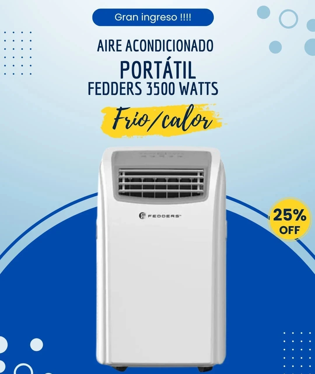 AIRE ACONDICIONADO PORTÁTIL FEDDERS 3500W