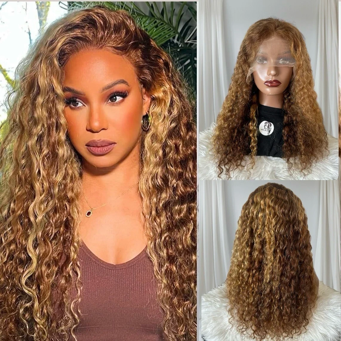 Peluca de cabello humano con encaje frontal color 4/27 Risado 24 pulgadas, densidad del 180%, 13 x 4 