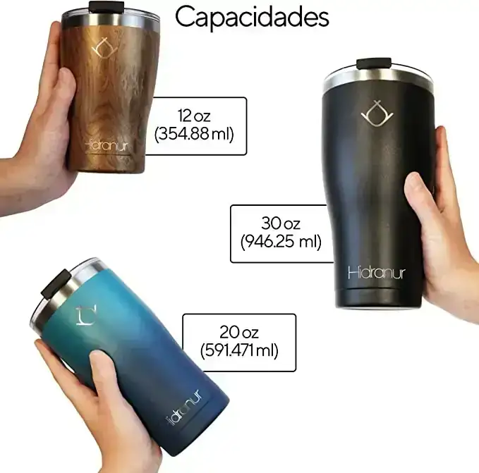 Hidranur Termo de Acero Inoxidable con Doble Aislamiento Térmico 30 Oz (887.206 ml), Termo para Café con Tapa Hermética Antifugas, Popote Incluido, 24 Horas de Agua Caliente y Fría (Madera, 30 Oz (887.206 ml)) 4