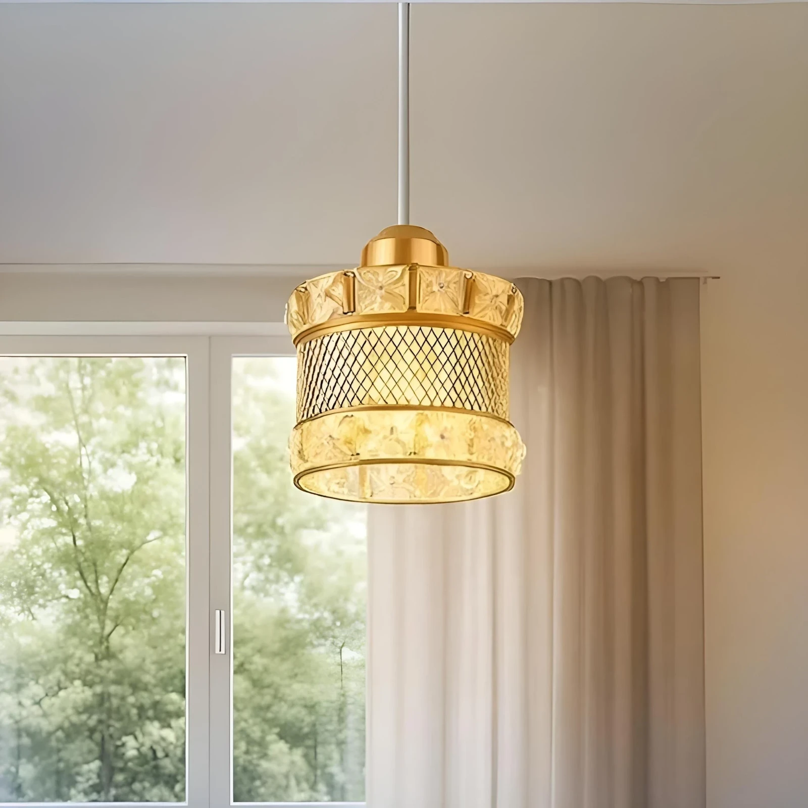LAMPARA COLGANTE DORADA ST037 1L E27