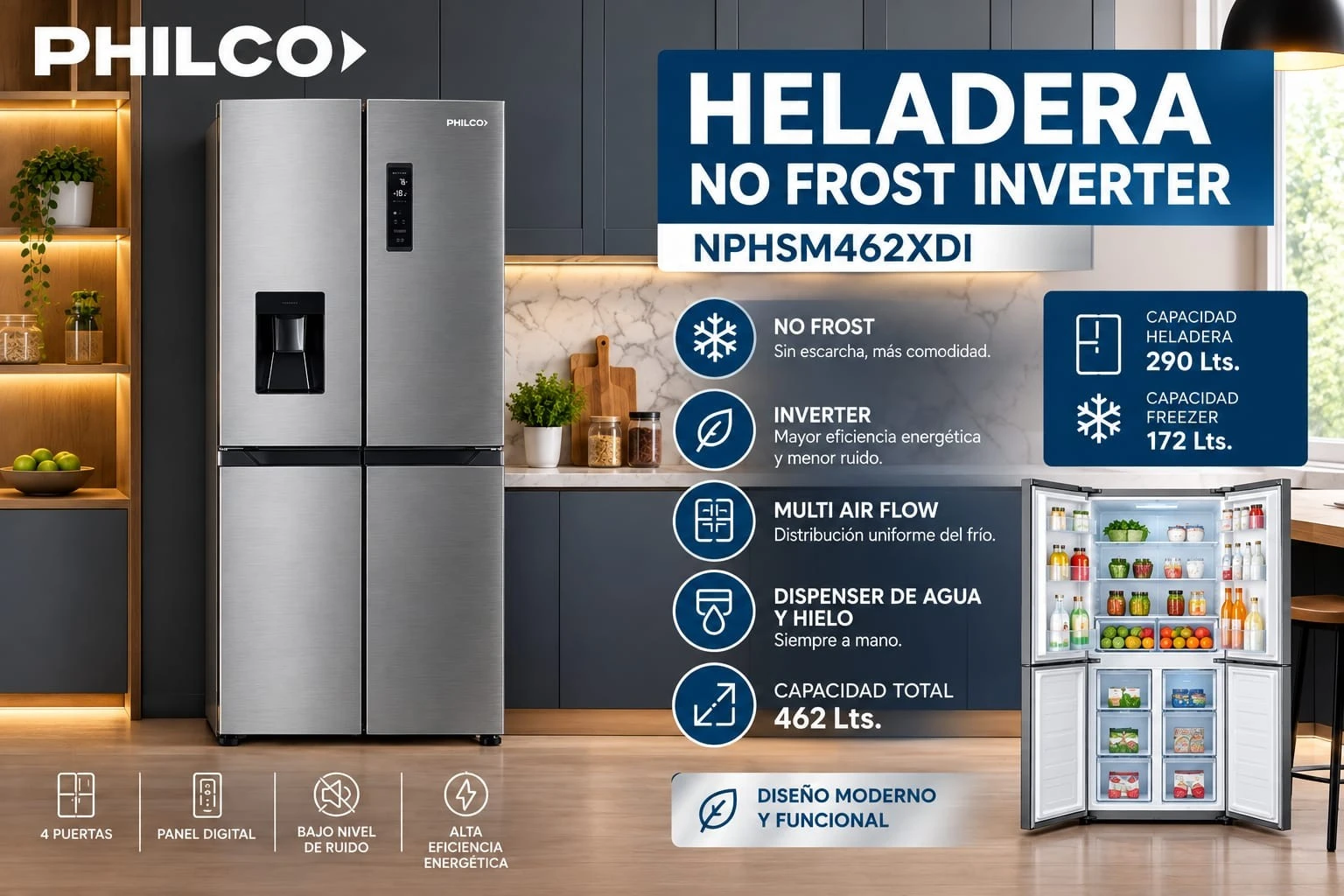 HELADERA PHILCO NO FROST 406LTS MULTIDOOR INOX DISPENSER ‼️SOLO POR PEDIDOS‼️I 