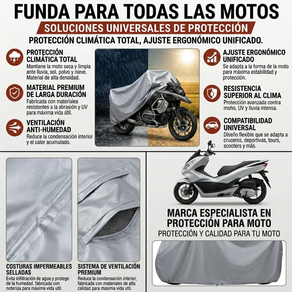 Funda moto impermeable lluvia protección total polvo sol seguridad urban 3