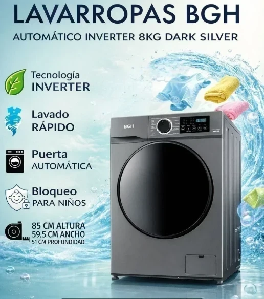 LAVARROPAS BGH 8KG INVERTER DARK SILVER