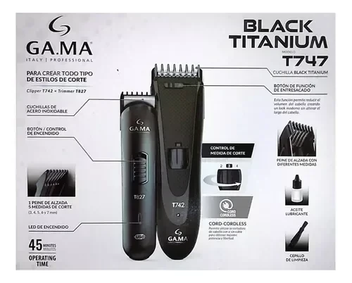 Set Corta Pelo Inalambrico Trimmer Titanium Gama T 747 2