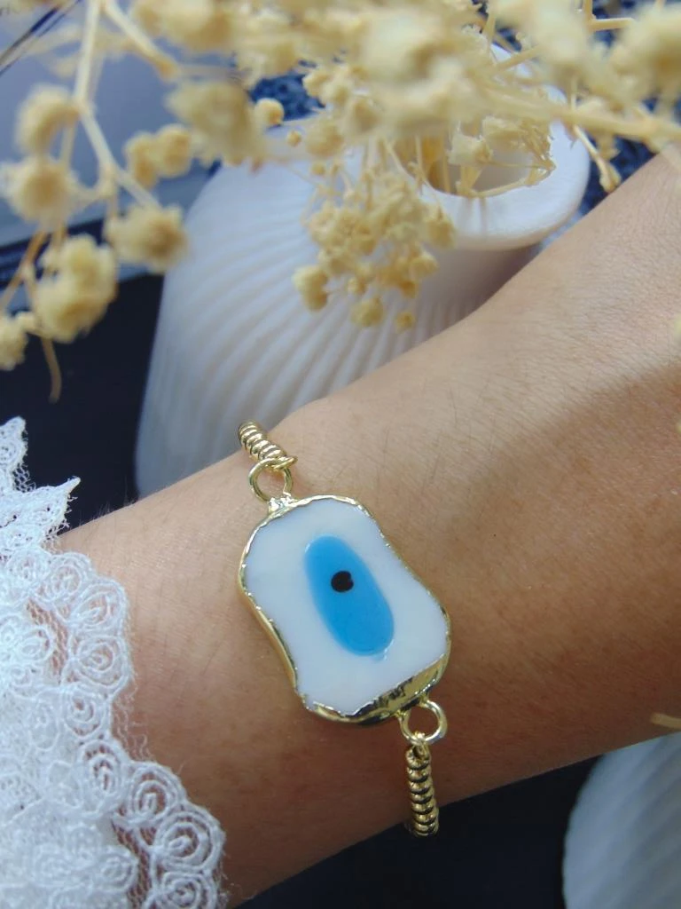 PULSERAS RODIO DOR DIJE OJO TURCO PLANO
