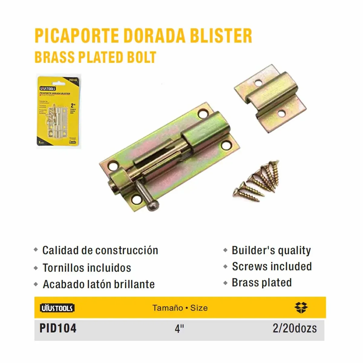 PICAPORTE DORADO BLISTER UYUST 4" 