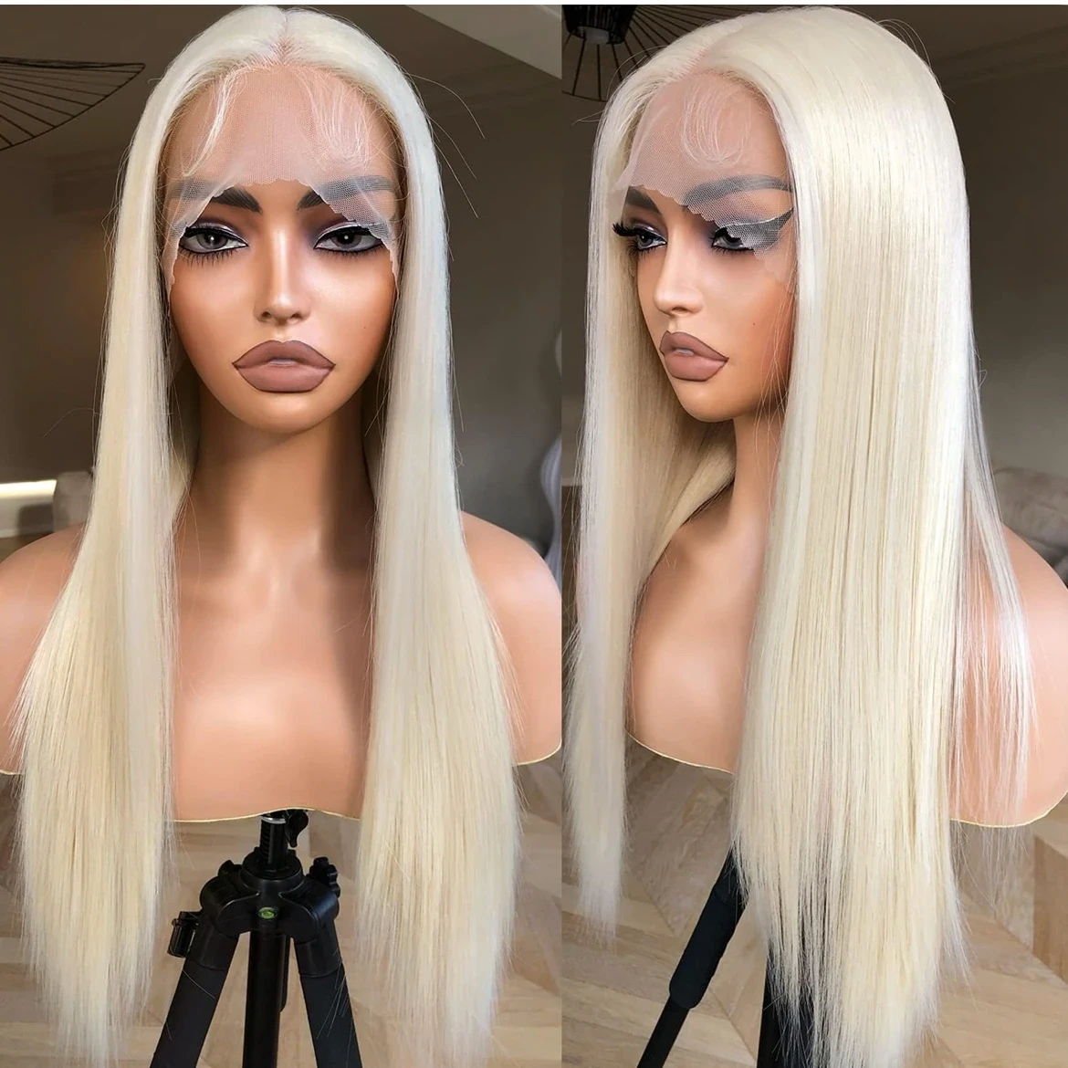 Peluca rubia con encaje frontal prearrancada, peluca sintética con encaje frontal predepilada, lista para usar, sin pegamento, 13 x 5 x 1 pulgadas, pelucas de encaje frontal HD  26 pulgada  2