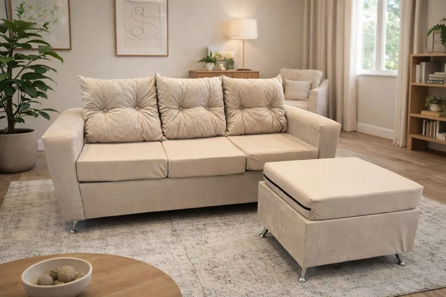 SILLON 3 CUERPOS COLOR BEIGE 1.80 X 80CM C/CAMASTRO
