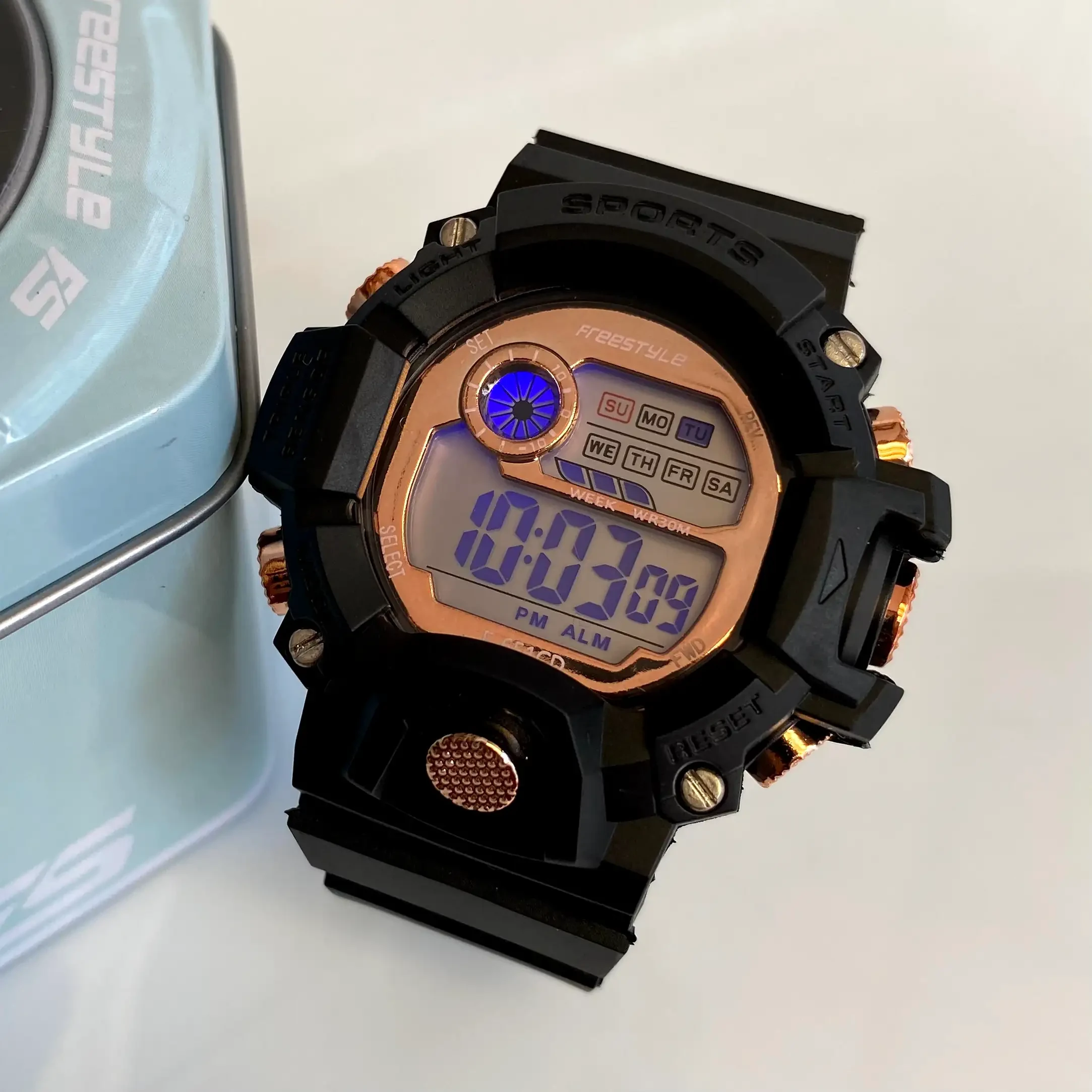 Reloj Deportivo Digital Sumergible Negro Oro Rosa 3