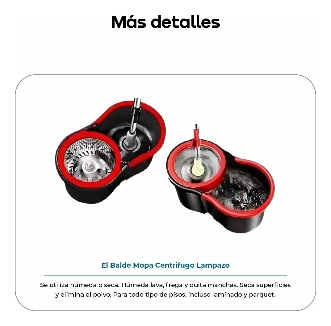 Mopa Lampazo Escurridor Waggs Msk-001 Con Balde Centrifugador Negro 3