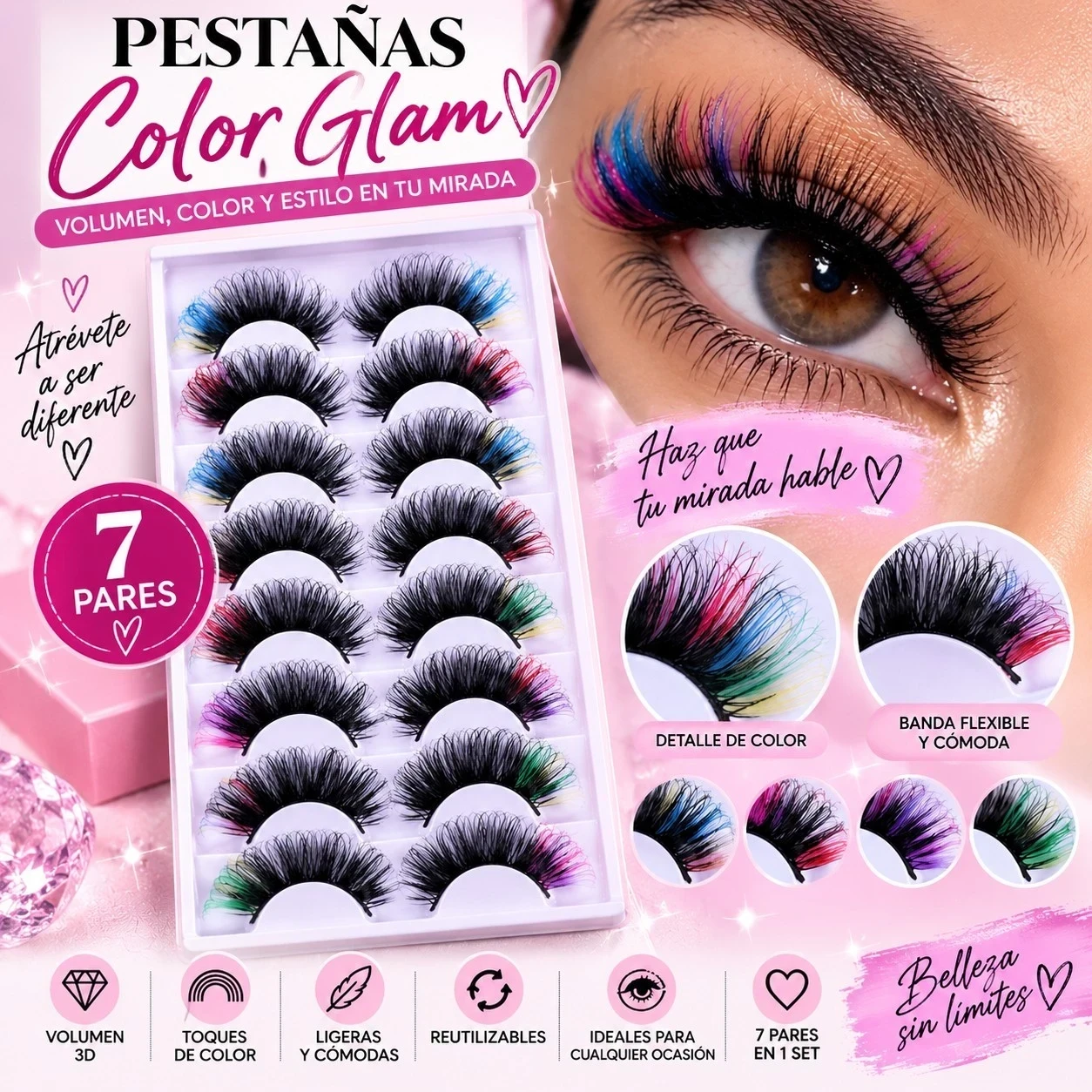 lumera tablon de pestaña x7pcs 💗color glam 3D