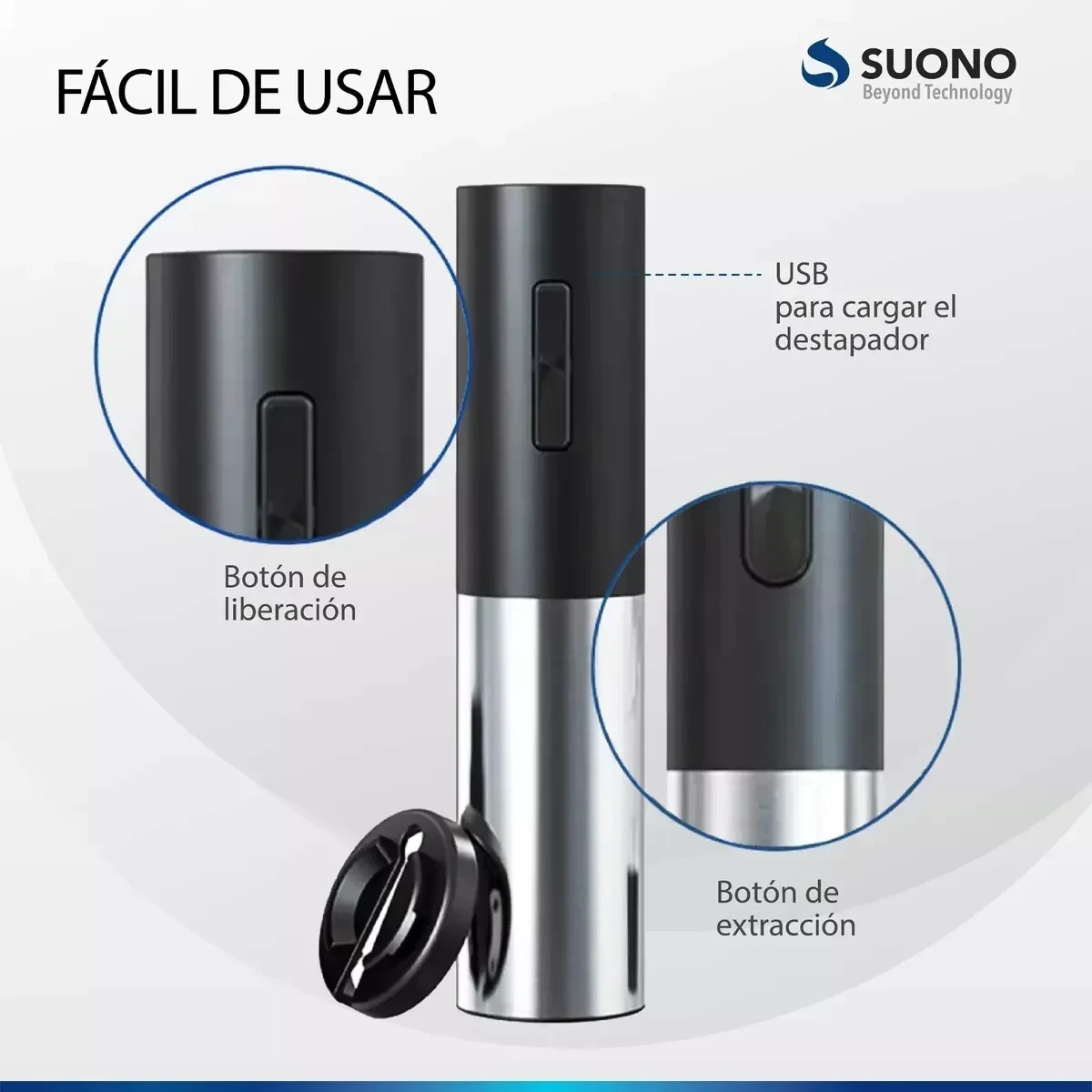 Sacacorchos Automatico Usb Abridor De Vinos Recargable Filo 5