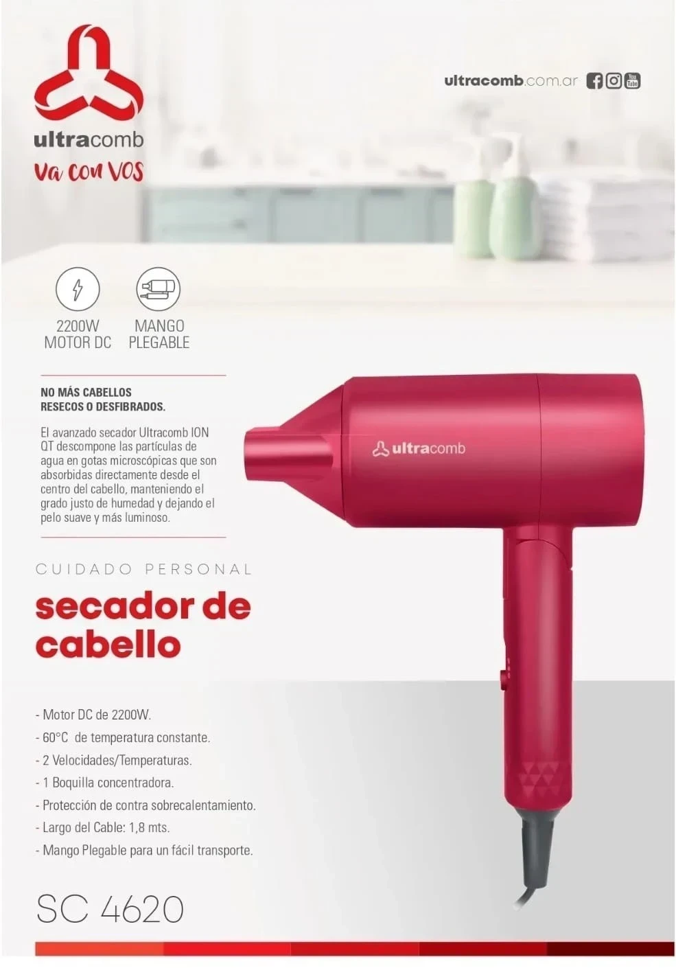 SECADOR DE PELO ULTRACOMB 2200W