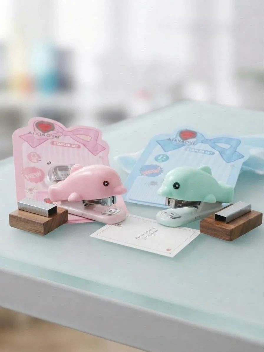 Set de engrapadora con grapas en forma de delfin 