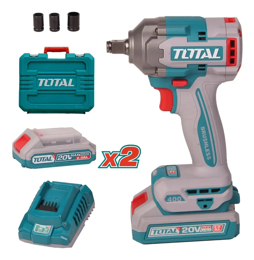 Llave De Impacto Inalámbrica Brushless 1/2 PuLG 400Nm Total Potencia y Rendimiento Profesional Con Cargador, Baterías, Maletín y Accesorios