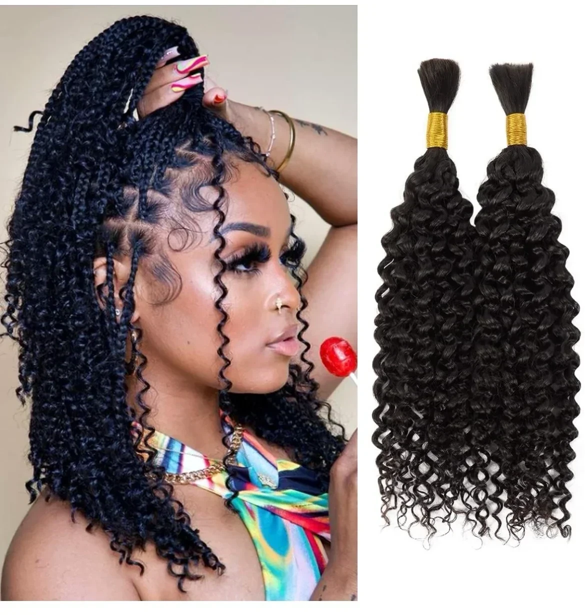 Cabello humano micro trenzado a granel de agua a granel de 18”, 100g (2 paquetes), cabello humano virgen 