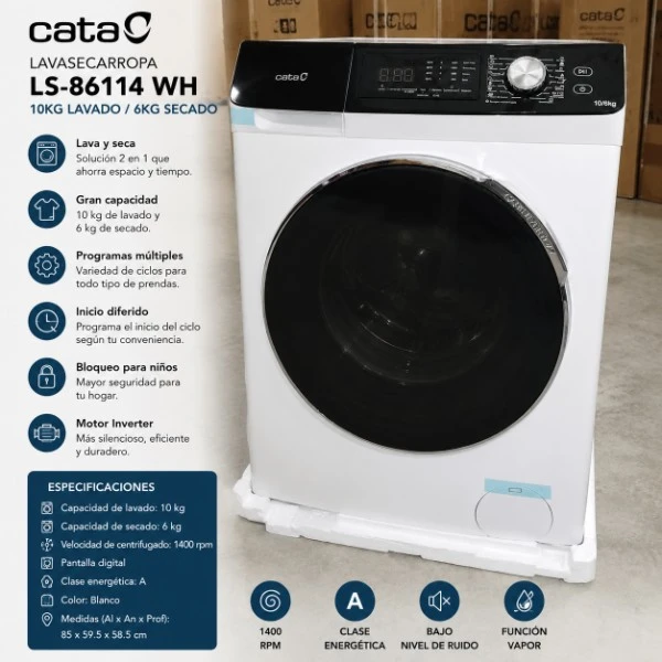 LAVASECARROPAS CATA LS-86114 WH 10 KG BLANCO