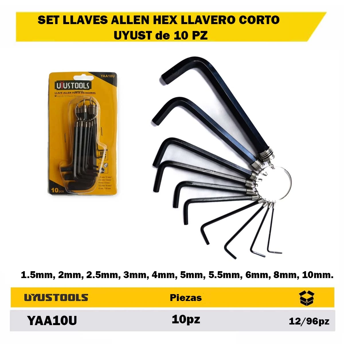 SET LLAVES ALLEN HEX LLAVERO CORTO UYUST de10 PZ