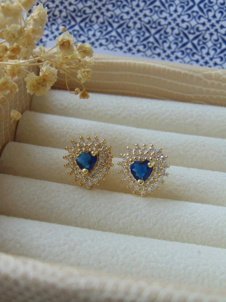 TOPOS RODIO DOR CORAZON AZUL MICROCIRCONES BLANCO
